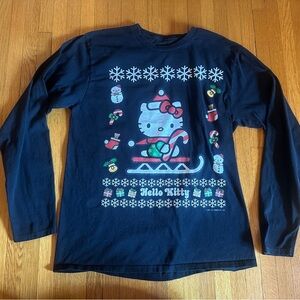 Hello Kitty Ugly Christmas Sweater Black Long Sleeved T-Shirt, OS
